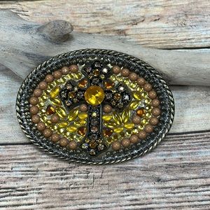 Belt Buckle with a Cross embellished with gems